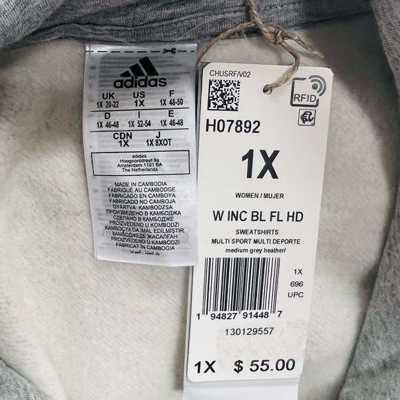 Adidas Essentials Logo Hoodie Women's Heather Gray Fleece HO7892 Plus Size 1X - Picture 8 of 8